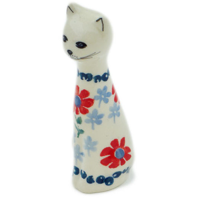 Polish Pottery Cat Figurine 3&quot; Full Blossom