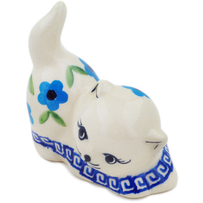 Polish Pottery Cat Figurine 3&quot; Greek Daisies