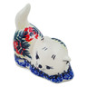 Polish Pottery Cat Figurine 3&quot; Red Wreath