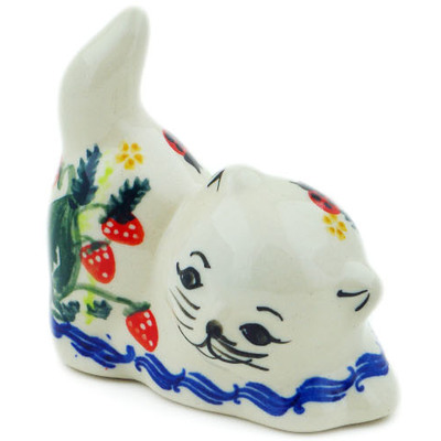 Polish Pottery Cat Figurine 3&quot; Ring Of Meadow Flowers