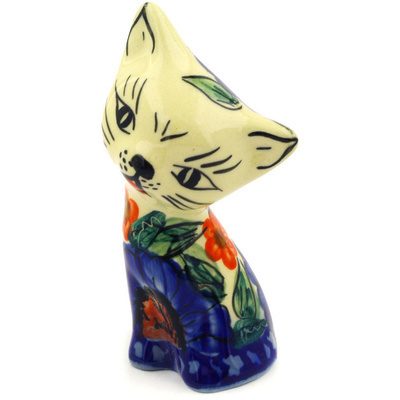 Polish Pottery Cat Figurine 3&quot; Spring Bouquet UNIKAT