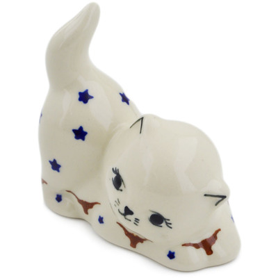 Polish Pottery Cat Figurine 3&quot; Texas State