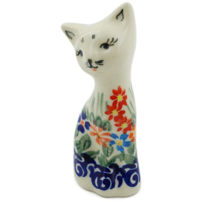 Polish Pottery Cat Figurine 4&quot; Blissful Daisy