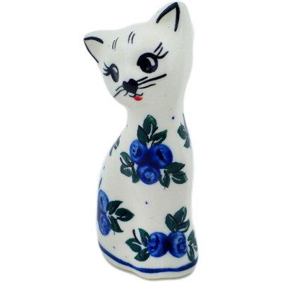 Polish Pottery Cat Figurine 4&quot; Blue Berry Special UNIKAT