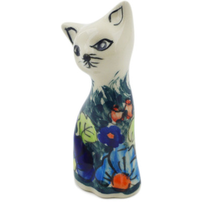 Polish Pottery Cat Figurine 4&quot; Butterfly Splendor UNIKAT