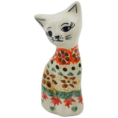 Polish Pottery Cat Figurine 4&quot; Fall Leaves