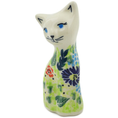 Polish Pottery Cat Figurine 4&quot; Flor-de-lis UNIKAT
