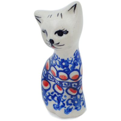 Polish Pottery Cat Figurine 4&quot; Floral Peacock