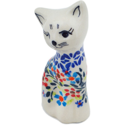 Polish Pottery Cat Figurine 4&quot; Neon Wreath