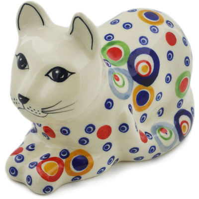 Polish Pottery Cat Figurine 5&quot; Bubble Machine UNIKAT