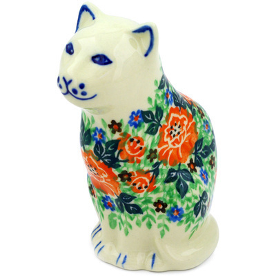 Polish Pottery Cat Figurine 5&quot; Vivid Rose UNIKAT