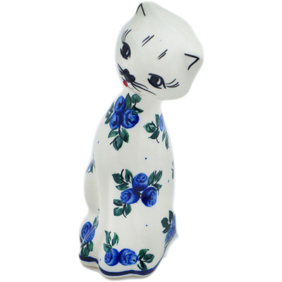 Polish Pottery Cat Figurine 6&quot; Blue Berry Special UNIKAT
