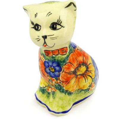 Polish Pottery Cat Figurine 6&quot; Mystical Garden UNIKAT