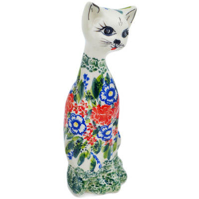 Polish Pottery Cat Figurine 7&quot; Botanical Bliss UNIKAT
