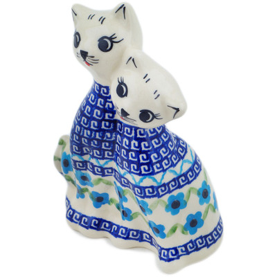 Polish Pottery Cat Figurine 7&quot; Greek Daisies