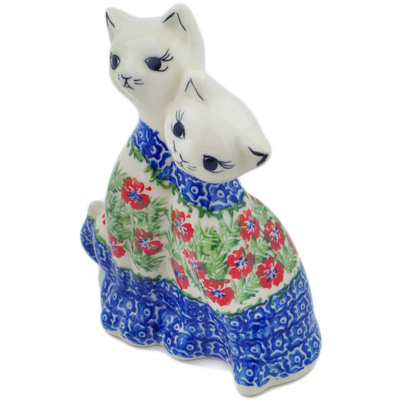 Polish Pottery Cat Figurine 7&quot; Midsummer Bloom