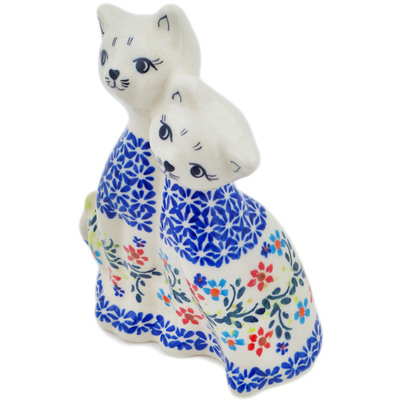 Polish Pottery Cat Figurine 7&quot; Neon Wreath