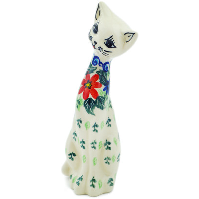 Polish Pottery Cat Figurine 7&quot; Poppies Obsession UNIKAT