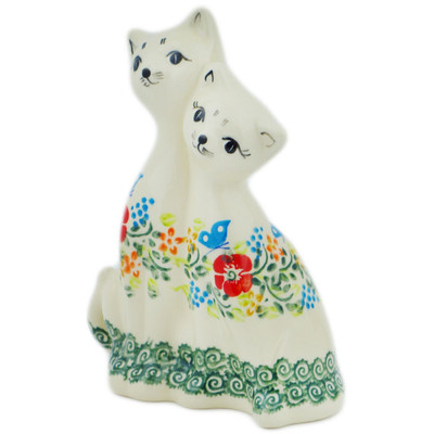 Polish Pottery Cat Figurine 7&quot; Ring Of Meadow Flowers