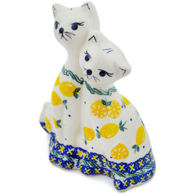 Polish Pottery Cat Figurine 7&quot; When Life Gives You Lemons