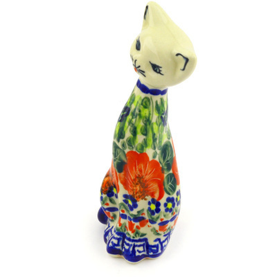 Polish Pottery Cat Figurine 9&quot; Happiness UNIKAT