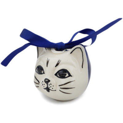 Polish Pottery Cat Ornament 3 oz Peacock Eyes