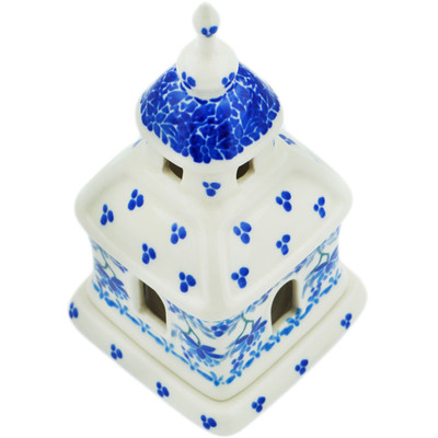 Polish Pottery Chapel Candle Holder 6&quot; Blue Grapevine
