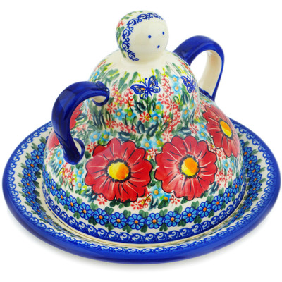 Polish Pottery Cheese Lady 10&quot; Red Hibiscus UNIKAT