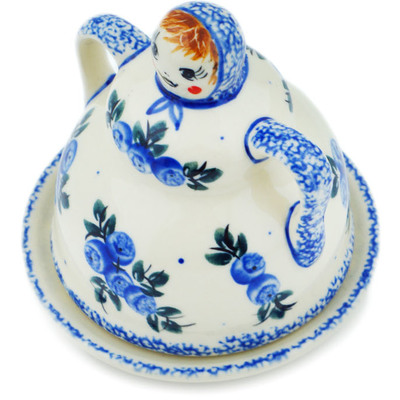 Polish Pottery Cheese Lady 4&quot; Blue Berry Special UNIKAT