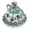 Polish Pottery Cheese Lady 4&quot; Lucky Blue Clover
