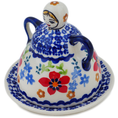 Polish Pottery Cheese Lady 4&quot; Red Flower Meadow