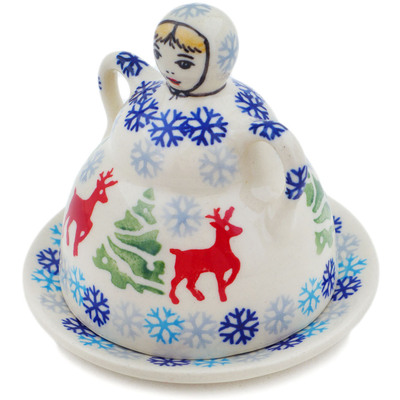 Polish Pottery Cheese Lady 4&quot; Ring Around The Reindeer