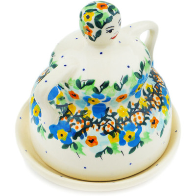 Polish Pottery Cheese Lady 4&quot; Sweet Blooms UNIKAT