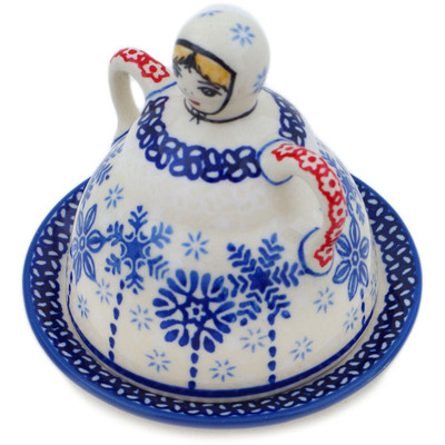 Polish Pottery Cheese Lady 4&quot; Winter Sights UNIKAT