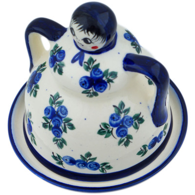 Polish Pottery Cheese Lady 6&quot; Blue Berry Special UNIKAT