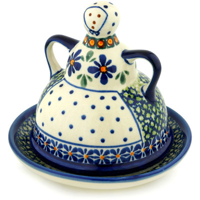 Polish Pottery Cheese Lady 6&quot; Gingham Flowers