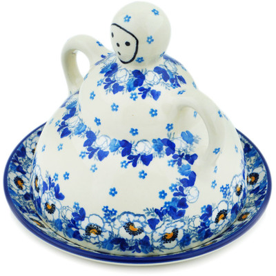 Polish Pottery Cheese Lady 8&quot; Blue Spring
