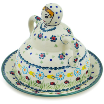 Polish Pottery Cheese Lady 8&quot; Flowers And Ladybugs