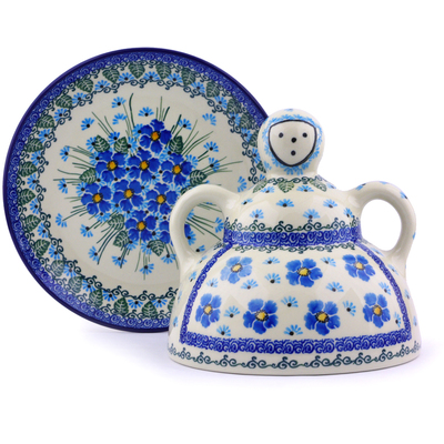 Polish Pottery Cheese Lady 8&quot; Forget Me Not UNIKAT