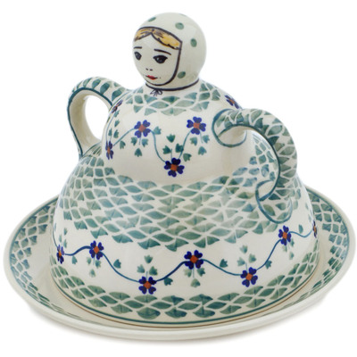 Polish Pottery Cheese Lady 8&quot; Lucky Blue Clover