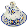 Polish Pottery Cheese Lady 8&quot; Orange And Blue Flower