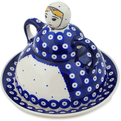 Polish Pottery Cheese Lady 8&quot; Peacock Eyes