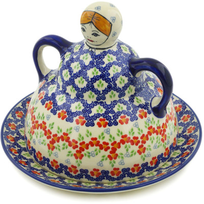 Polish Pottery Cheese Lady 8&quot; Red Chains UNIKAT