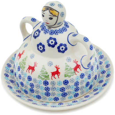 Polish Pottery Cheese Lady 8&quot; Ring Around The Reindeer