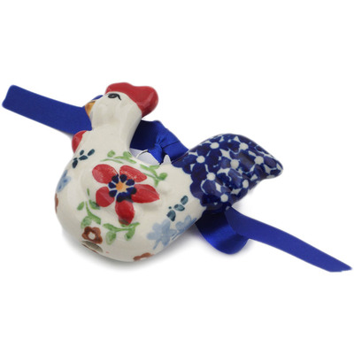Polish Pottery Chicken Christmas Ornament Red Flower Meadow