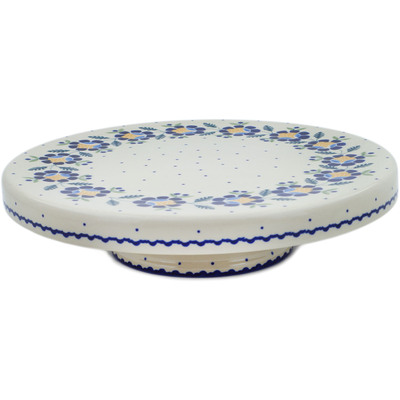 Polish Pottery Chip and Dip and Cake Stand Combo Orange And Blue Flower