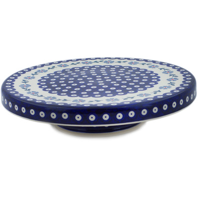 Polish Pottery Chip and Dip and Cake Stand Combo Peacock Forget-me-not