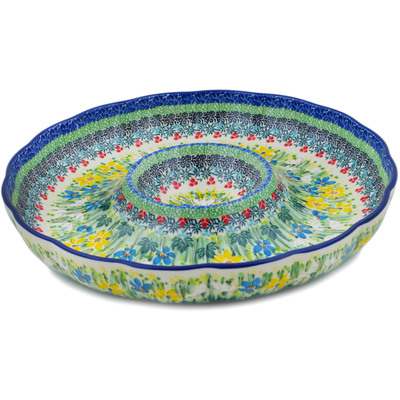 Polish Pottery Chip and Dip Platter 12&quot; Dandy Daffodils UNIKAT