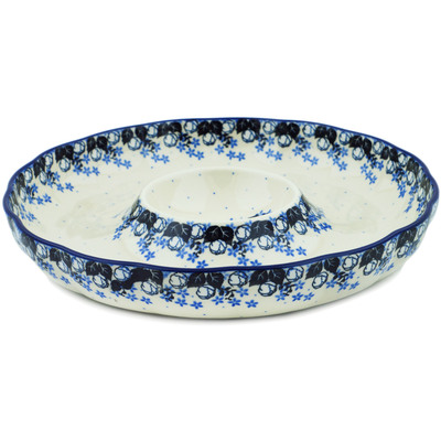 Polish Pottery Chip and Dip Platter 12&quot; Flowers At Dusk
