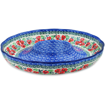 Polish Pottery Chip and Dip Platter 12&quot; Red Pansy